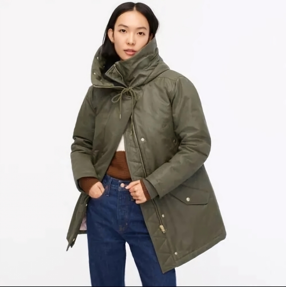 J. Crew Women’s‎ Perfect Parka Army Green Waterproof Hooded Jacket Coat Sz XS 🖤